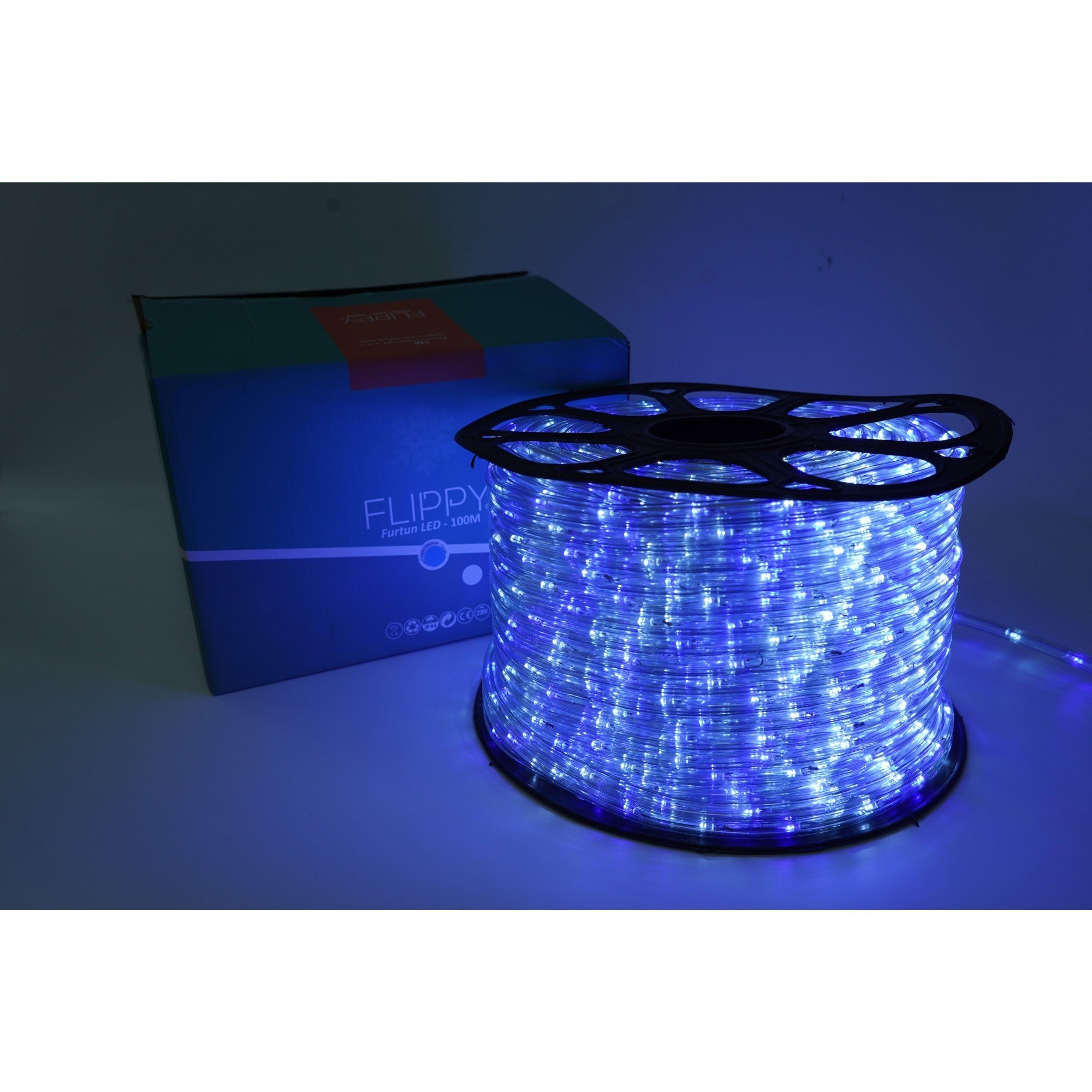 Instalatie Craciun, 5 m, 120 Led-uri, Furtun Luminos, Alb rece/ Albastru, Transformator, Sectionabila, 220 V
