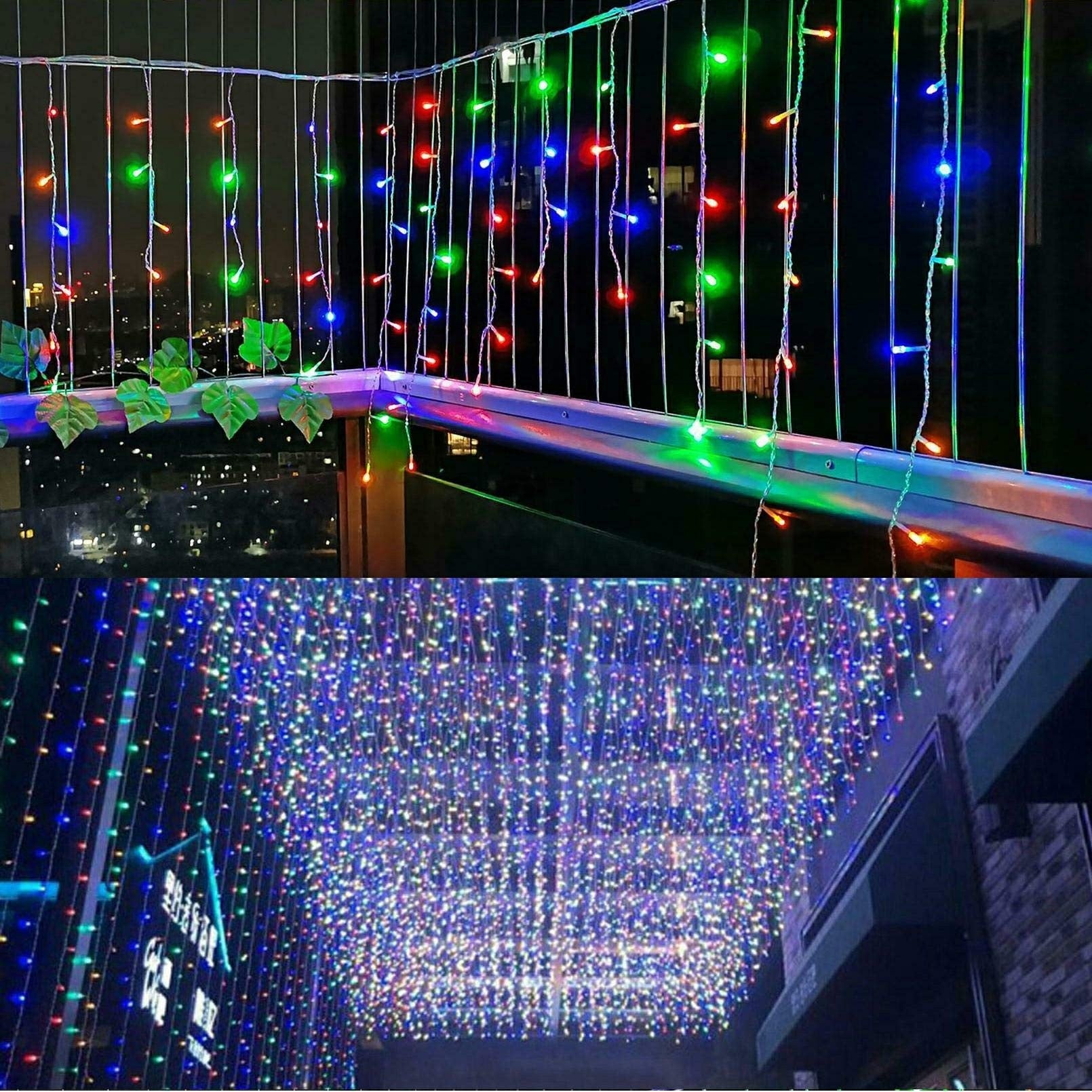 Instalatie Craciun, 5 m, 143 Led-uri,Franjuri, Multicolor, 8 jocuri de lumini, Transformator cu telecomanda, Interconectabila, Prelungitor 5 m inclus, Fir Negru