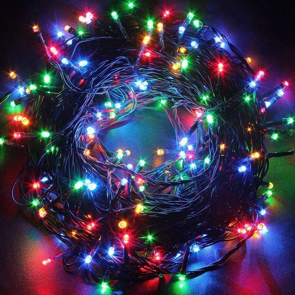 Instalatie Craciun, 5 m, 143 Led-uri,Franjuri, Multicolor, 8 jocuri de lumini, Transformator cu telecomanda, Interconectabila, Prelungitor 3 m inclus, Fir Alb