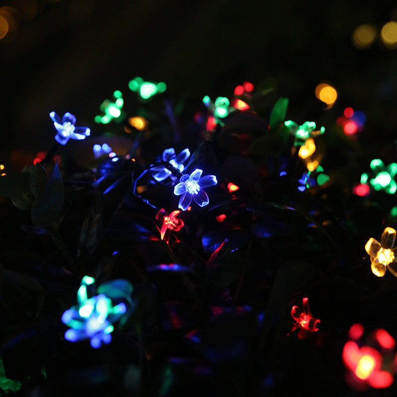 Instalatie Craciun, 5 metri, 20 Becuri LED tip Flori de cires, pentru exterior cu incarcare solara, Multicolor