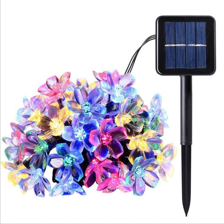 Instalatie Craciun, 5 metri, 20 Becuri LED tip Flori de cires, pentru exterior cu incarcare solara, Multicolor