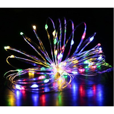 Instalatie Craciun, 5 metri, 50 LED-uri, Multicolor, cu baterii CR 2032 incluse, fir cupru, liniar, interior/exterior