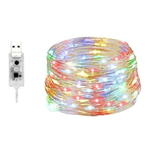 Instalatie Craciun, 5 metri, 50 LED-uri, multicolor RGB, sincronizare muzica, telecomanda 12 de functii, USB, fir cupru, liniar, interior/exterior