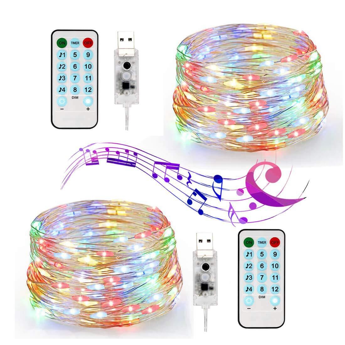 Instalatie Craciun, 5 metri, 50 LED-uri, multicolor RGB, sincronizare muzica, telecomanda 12 de functii, USB, fir cupru, liniar, interior/exterior