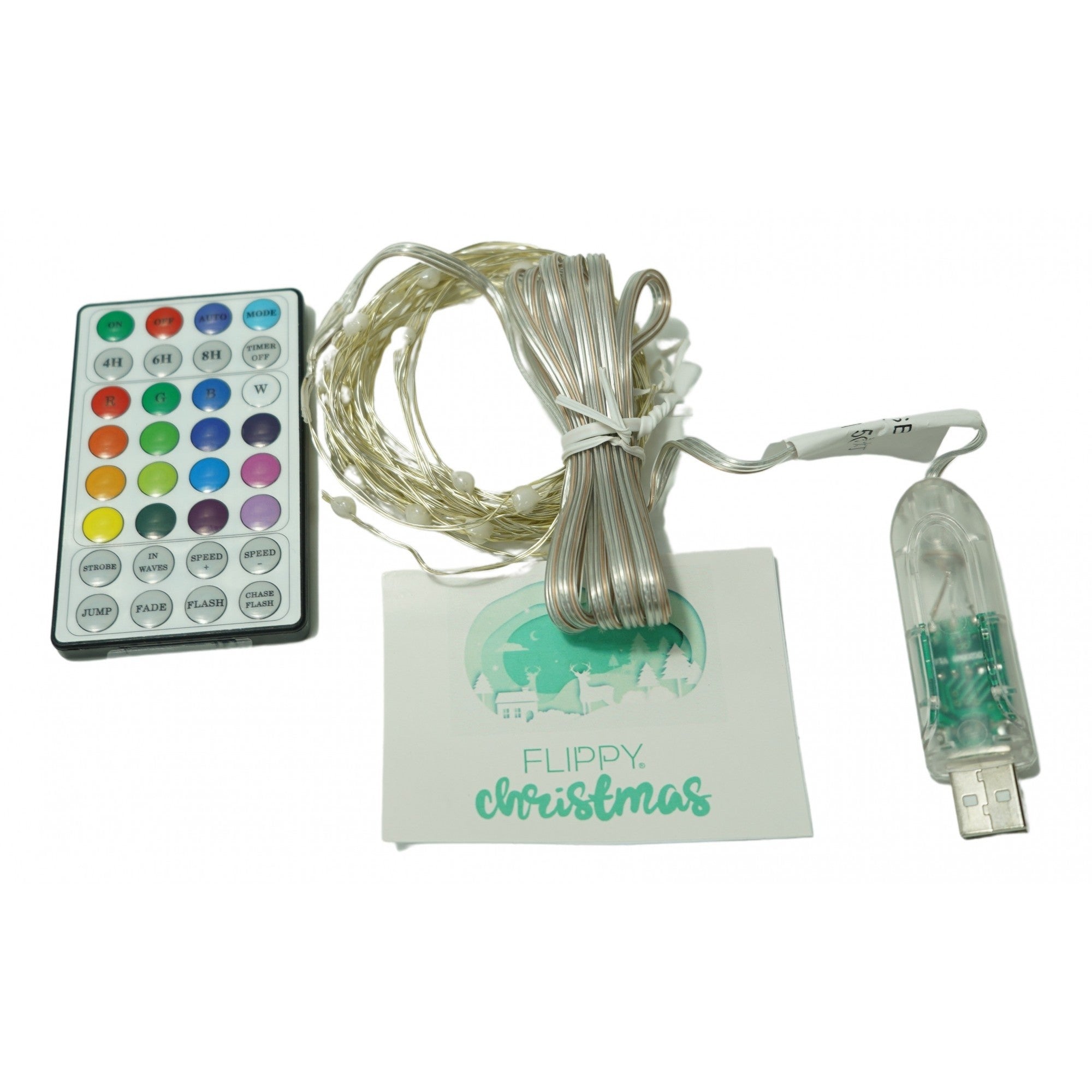 Instalatie Craciun, 5 metri, 50 LED-uri, telecomanda 32 de functii, multicolor RBG, fir cupru, USB, interior