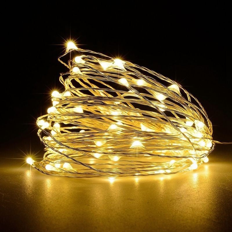 Instalatie Craciun, 5 metri, 50 LED-uri, USB, Telecomanda cu 8 functii, alb cald