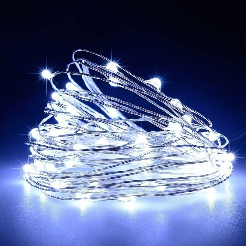 Instalatie Craciun, 5 metri, 50 LED-uri, USB, Telecomanda cu 8 functii, alb rece