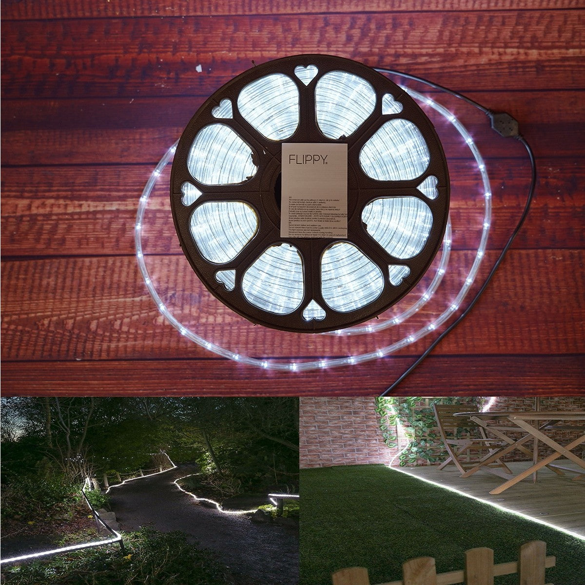 Instalatie Craciun, 52 m, 1248 Led-uri, Furtun Luminos, Alb rece, Transformator, 8 jocuri de lumini, Sectionabila, 220 V