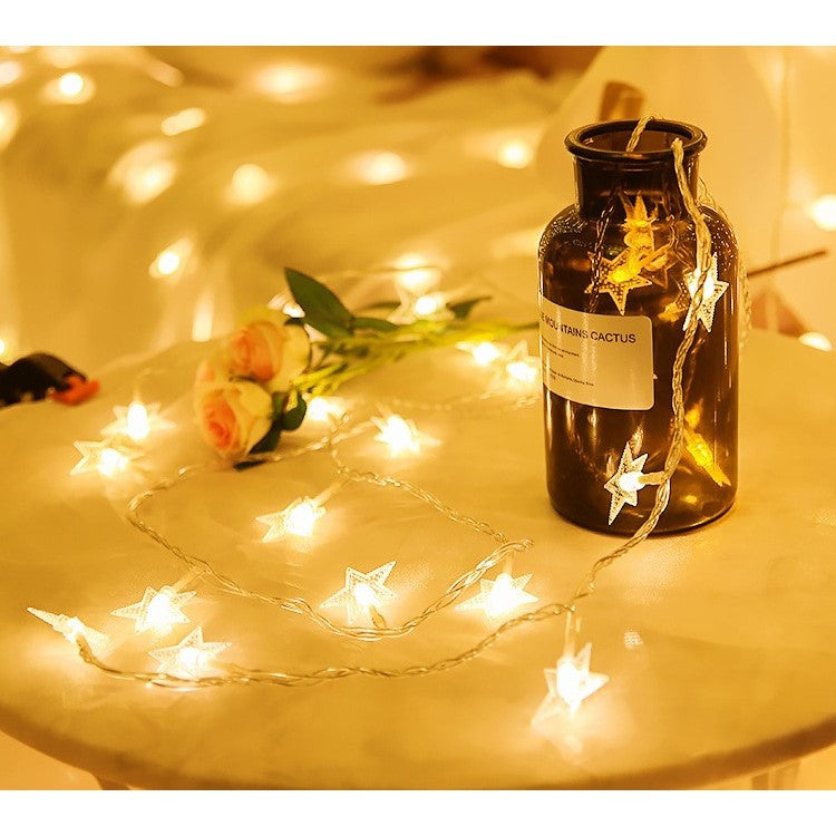 Instalatie Craciun, 6 metri, 40 LED-uri cu Ornament tip Stea, Alb Cald, telecomanda 8 functii, USB, fir cupru, liniar, interior/exterior