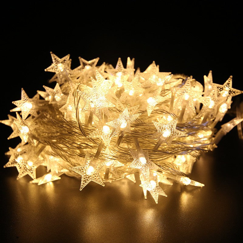 Instalatie Craciun, 6 metri, 40 LED-uri cu Ornament tip Stea, Alb Cald, telecomanda 8 functii, USB, fir cupru, liniar, interior/exterior