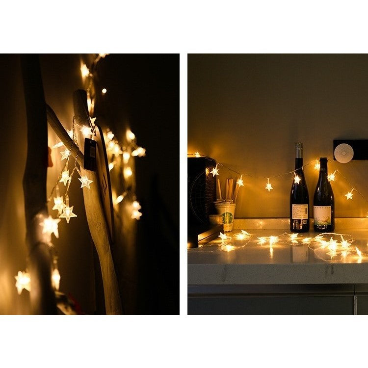 Instalatie Craciun, 6 metri,40 LED-uri cu Ornament tip Stea, Alb Cald, USB lung, fir cupru, liniar, interior/exterior