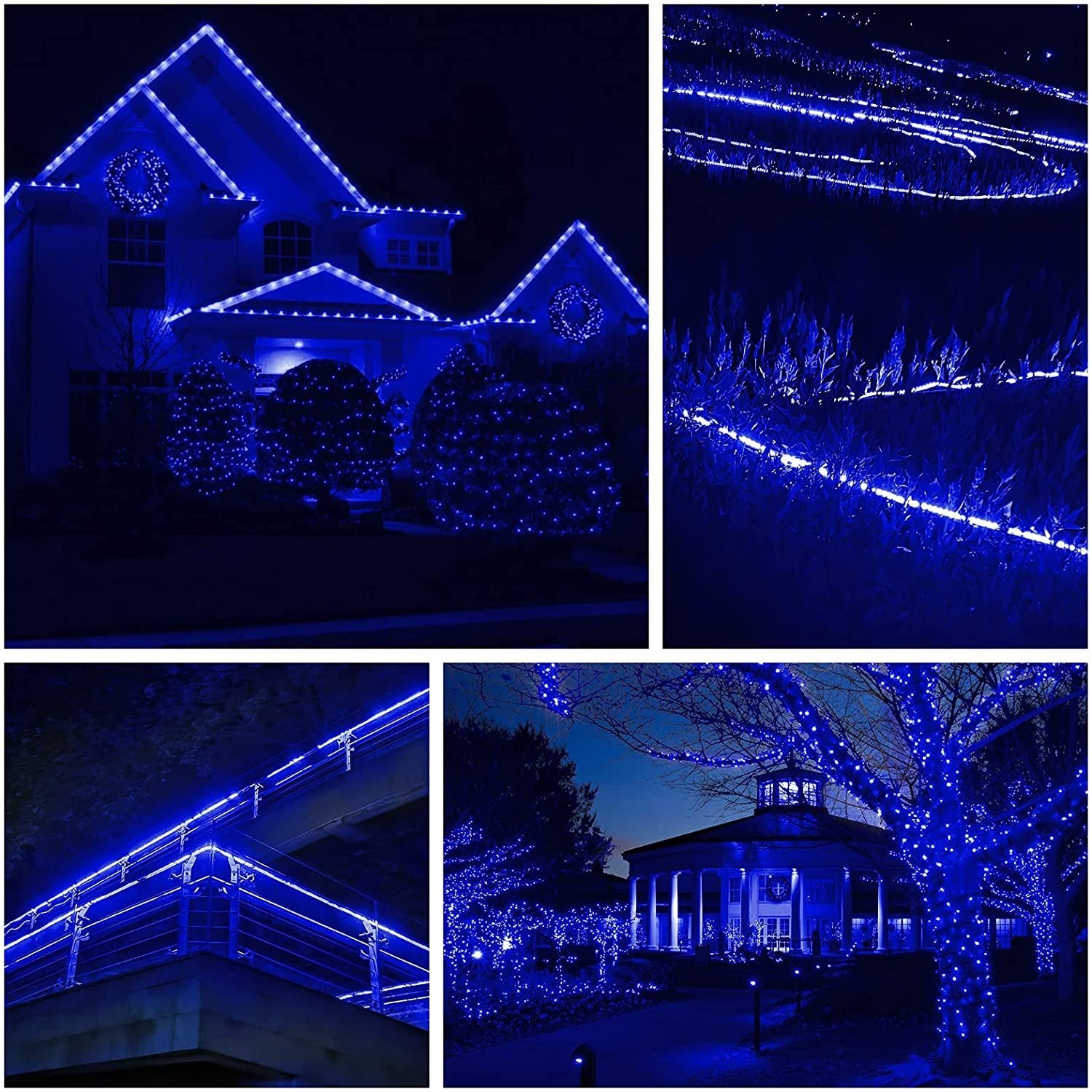Instalatie Craciun, 67 m, 1608 Led-uri, Furtun Luminos, Albastru, Transformator, 8 jocuri de lumini, Sectionabila, 220 V