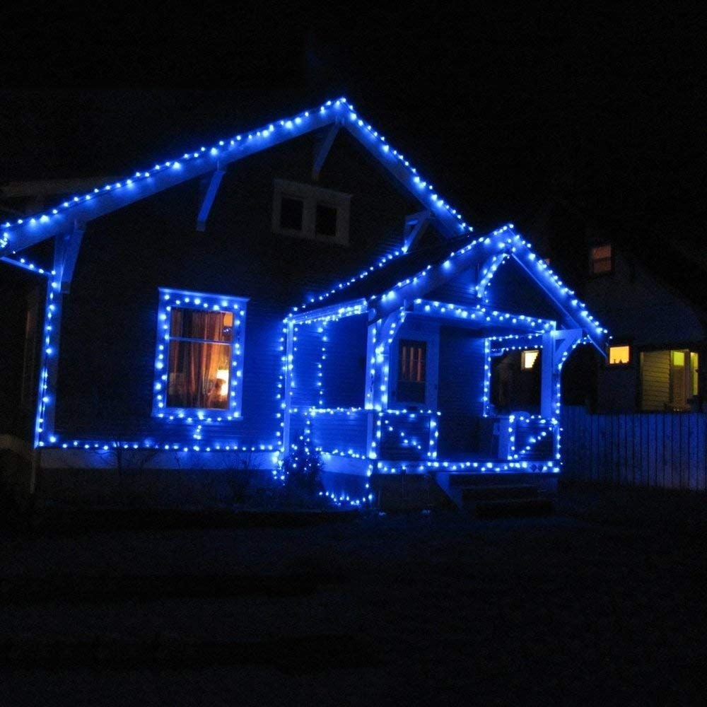 Instalatie Craciun, 80 m, 800 Led-uri,Liniara, Albastru, 8 jocuri de lumini, Transformator cu telecomanda, Interconectabila, Prelungitor 3 m inclus, Fir Transparent