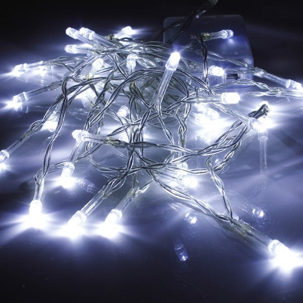 Instalatie Craciun, 85 m, 2040 Led-uri,Franjuri, Alb rece, Flash, Alimentator, Interconectabila, Prelungitor 6.5 m inclus, Fir Transparent Cauciucat, 220v