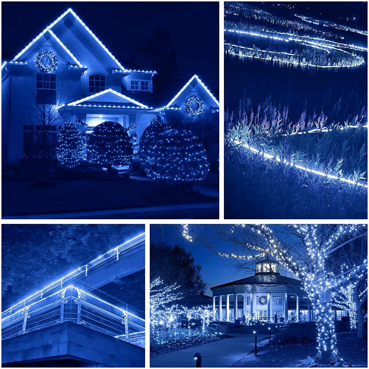 Instalatie Craciun, 86 m, 2064 Led-uri, Furtun Luminos, Alb rece/ Albastru, Transformator, 8 jocuri de lumini, Sectionabila, 220 V