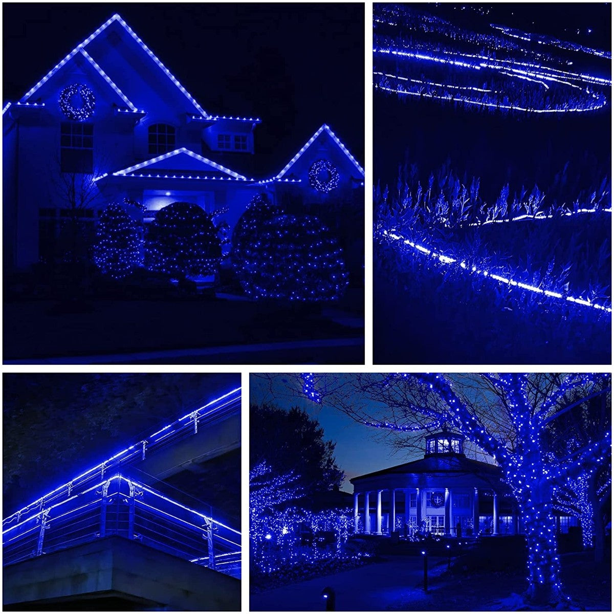 Instalatie Craciun, 92 m, 2208 Led-uri, Furtun Luminos, Albastru, Transformator, 8 jocuri de lumini, Sectionabila, 220 V