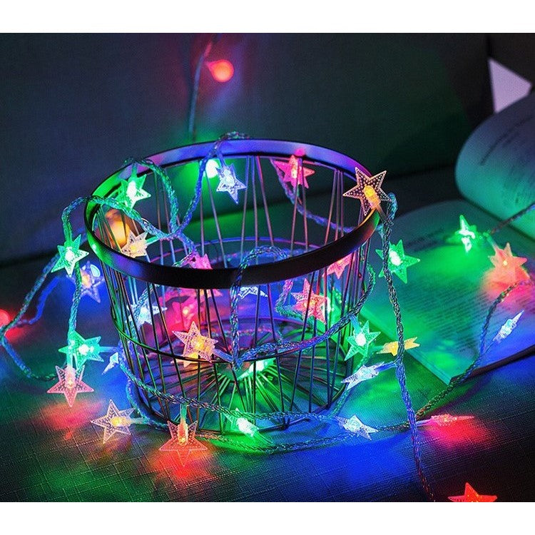 Instalatie Craciun, Alimentare prin USB, 6 metri, 40 LED-uri tip Stea, fir Transparent, Multicolor