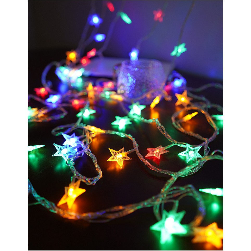 Instalatie Craciun, Alimentare prin USB, 6 metri, 40 LED-uri tip Stea, fir Transparent, Multicolor