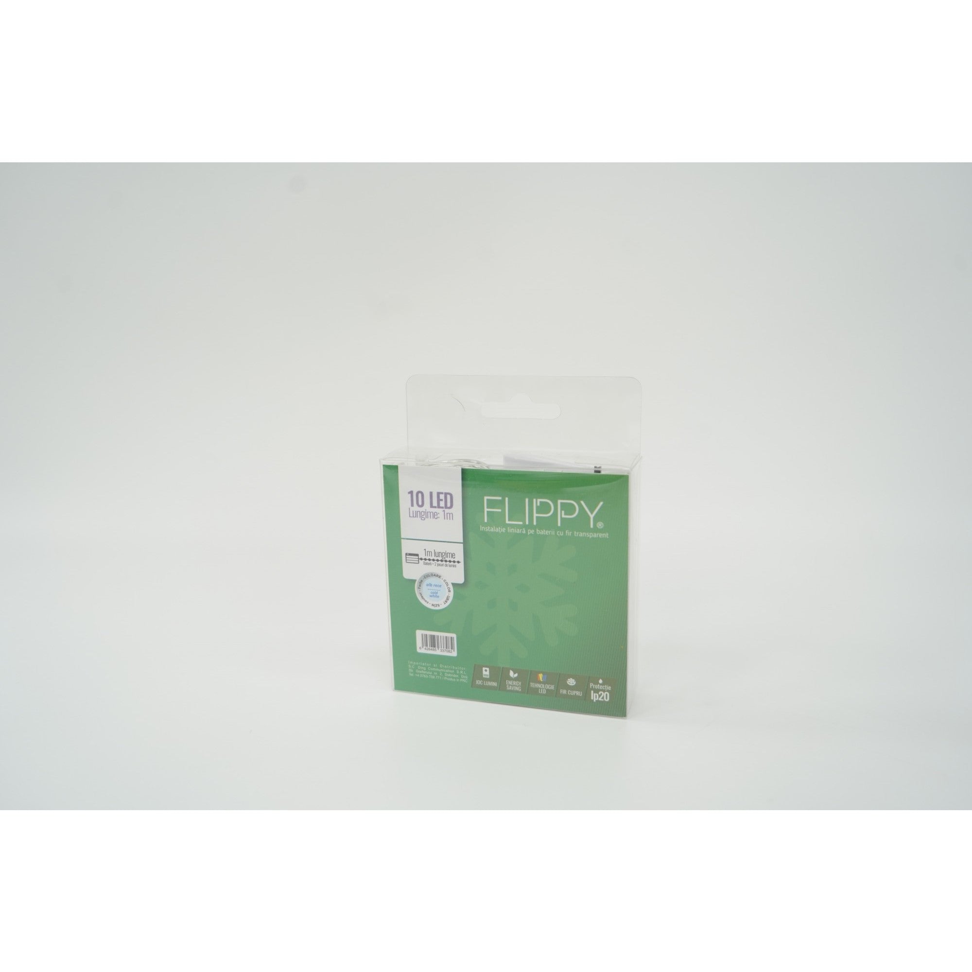 Instalatie Craciun cu ornamente semiluna cu stea, 1 m, 10 LED-uri, Alb Rece, Baterii, Fir Transparent, Flippy