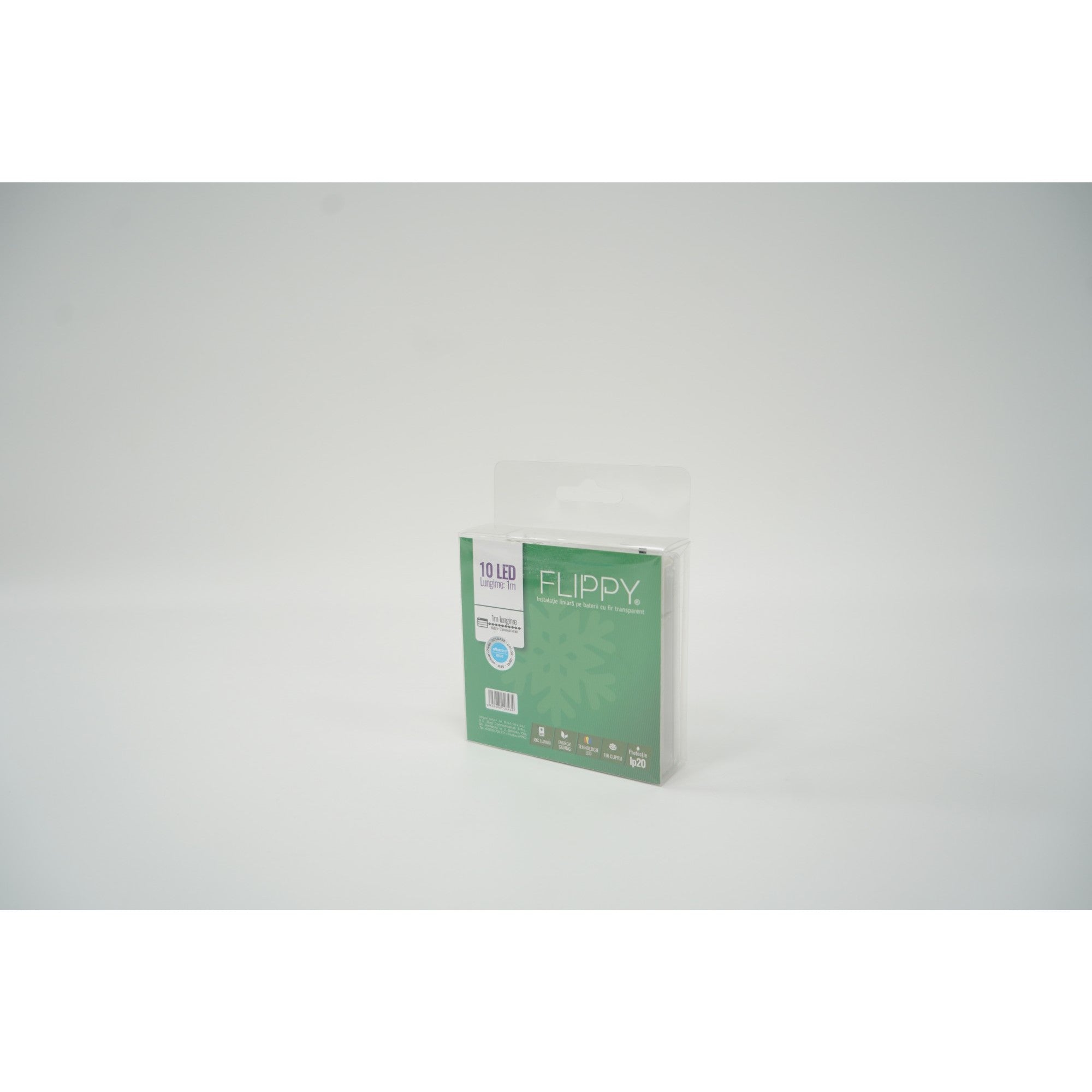 Instalatie Craciun cu ornamente semiluna cu stea, 1 m, 10 LED-uri, Albastru, Baterii, Fir Transparent, Flippy