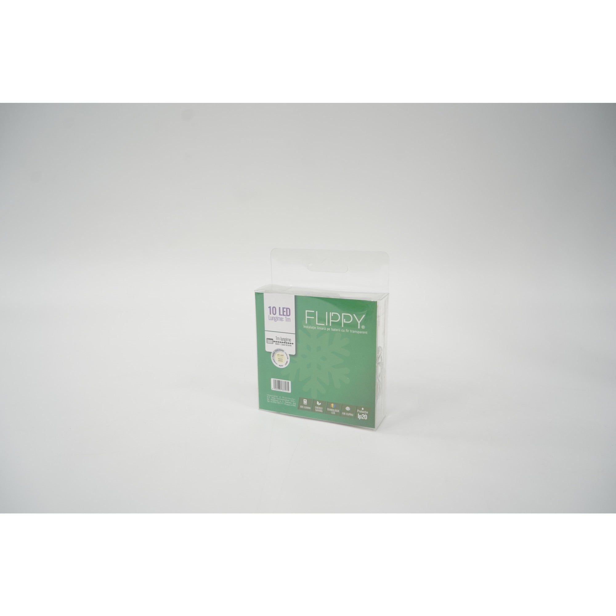 Instalatie Craciun cu ornamente semiluna cu stea, 3 m, 30 LED-uri, Alb Cald, Baterii, Fir Transparent, Flippy