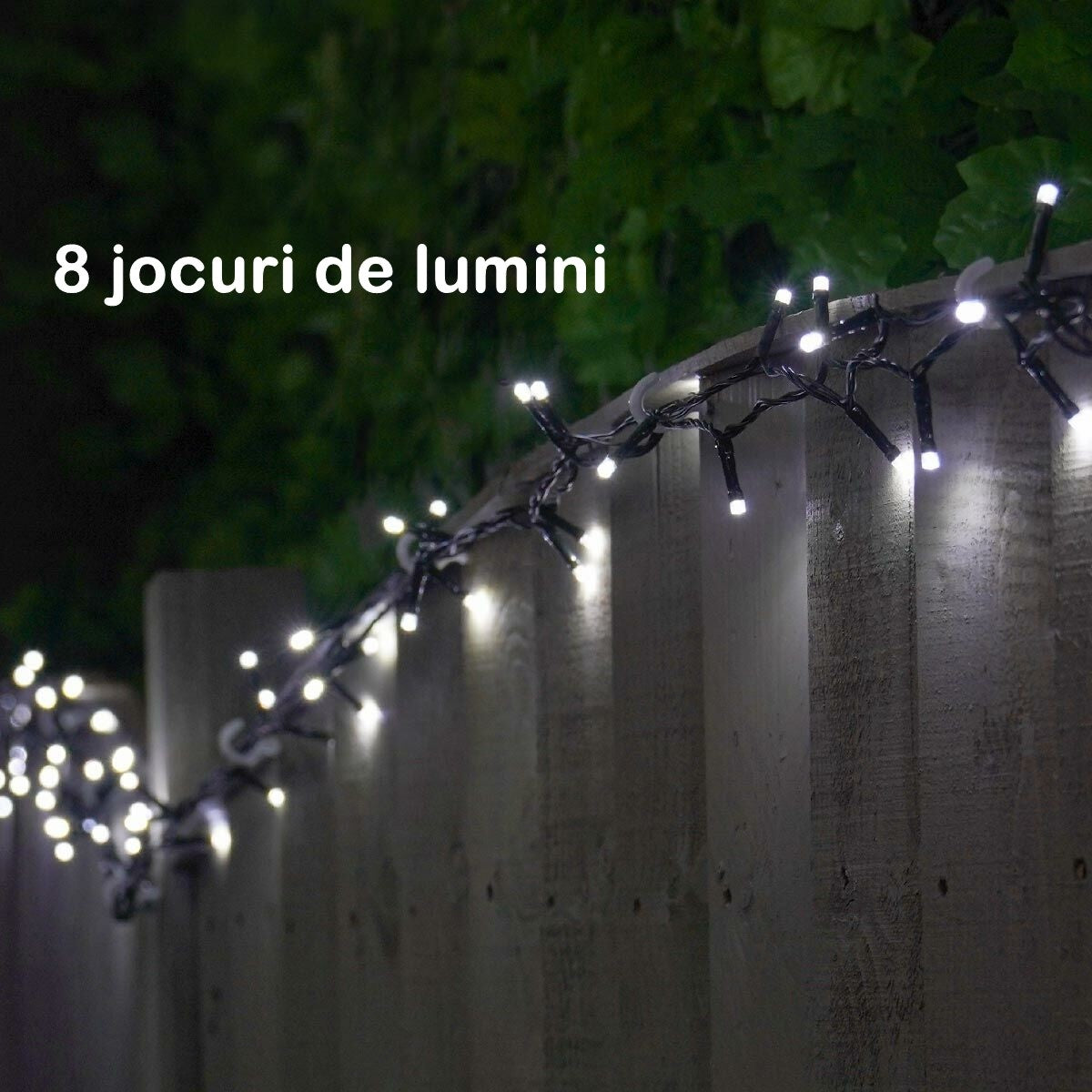 Instalatie Craciun YOTO Liniara 100 LED 9 m + 1 m Beculet cu 6 unghiuri Alb Rece fir negru