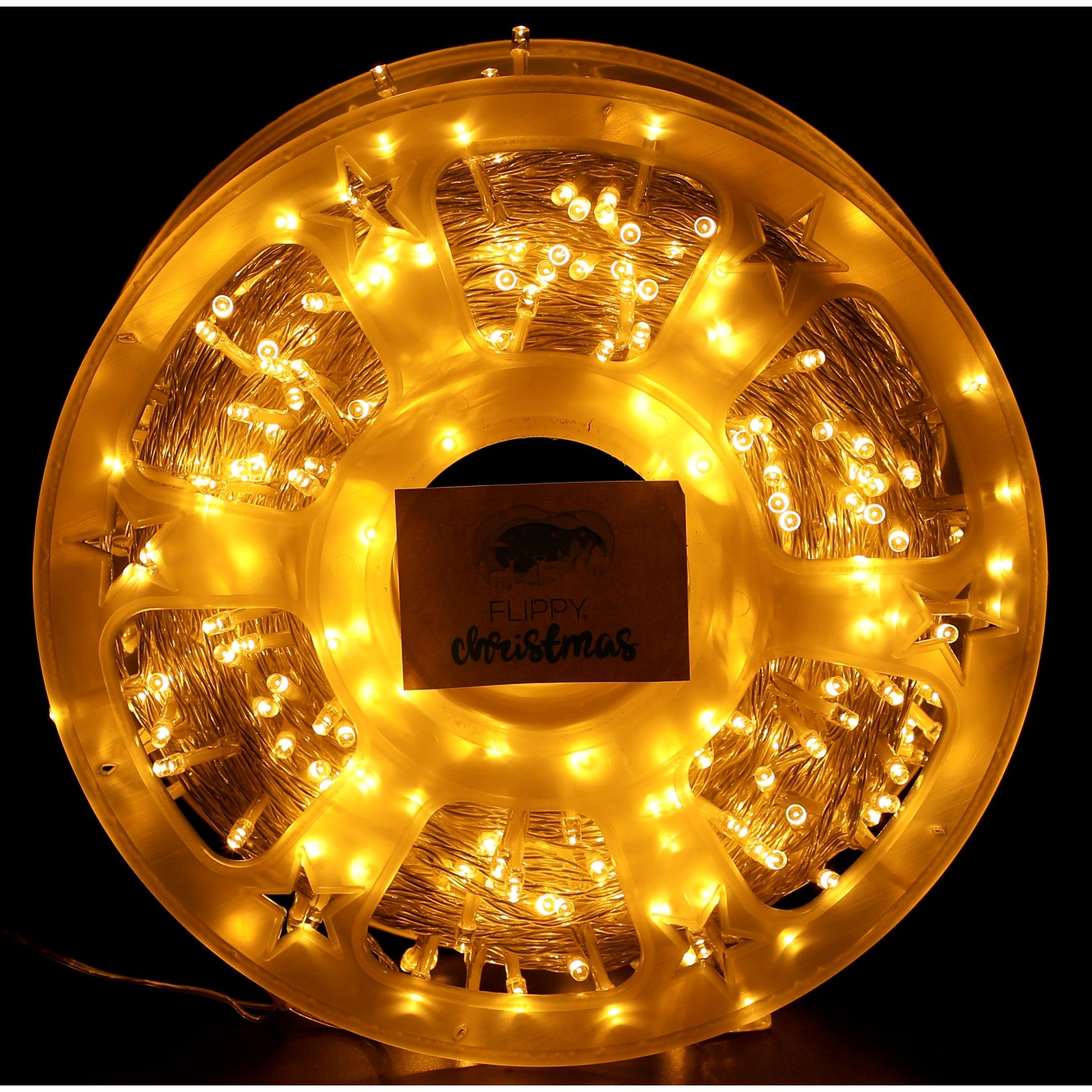 Instalatie Craciun liniara cu transformator, 100m, alb cald, 1000 LED-uri, fir transparent, 8 jocuri de lumini