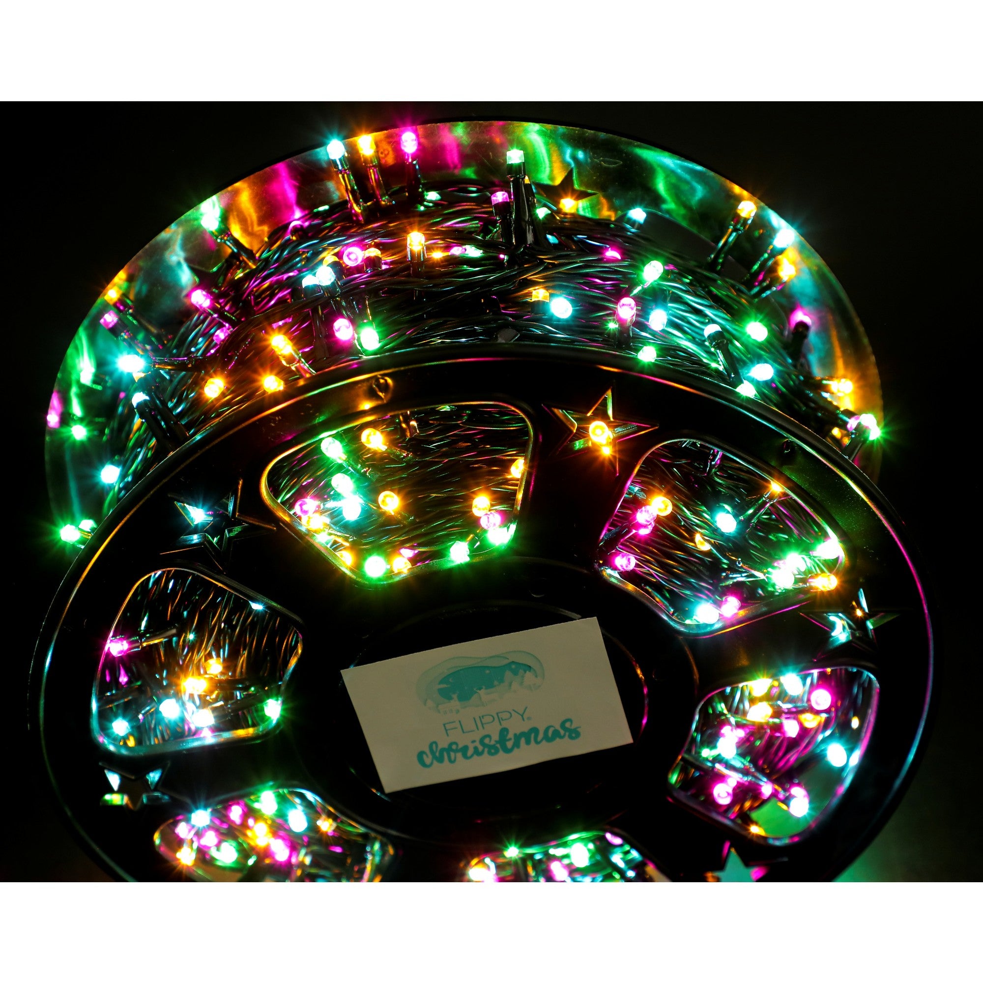 Instalatie Craciun liniara cu transformator, 100m, multicolor, 1000 LED-uri, fir negru, 8 jocuri de lumini