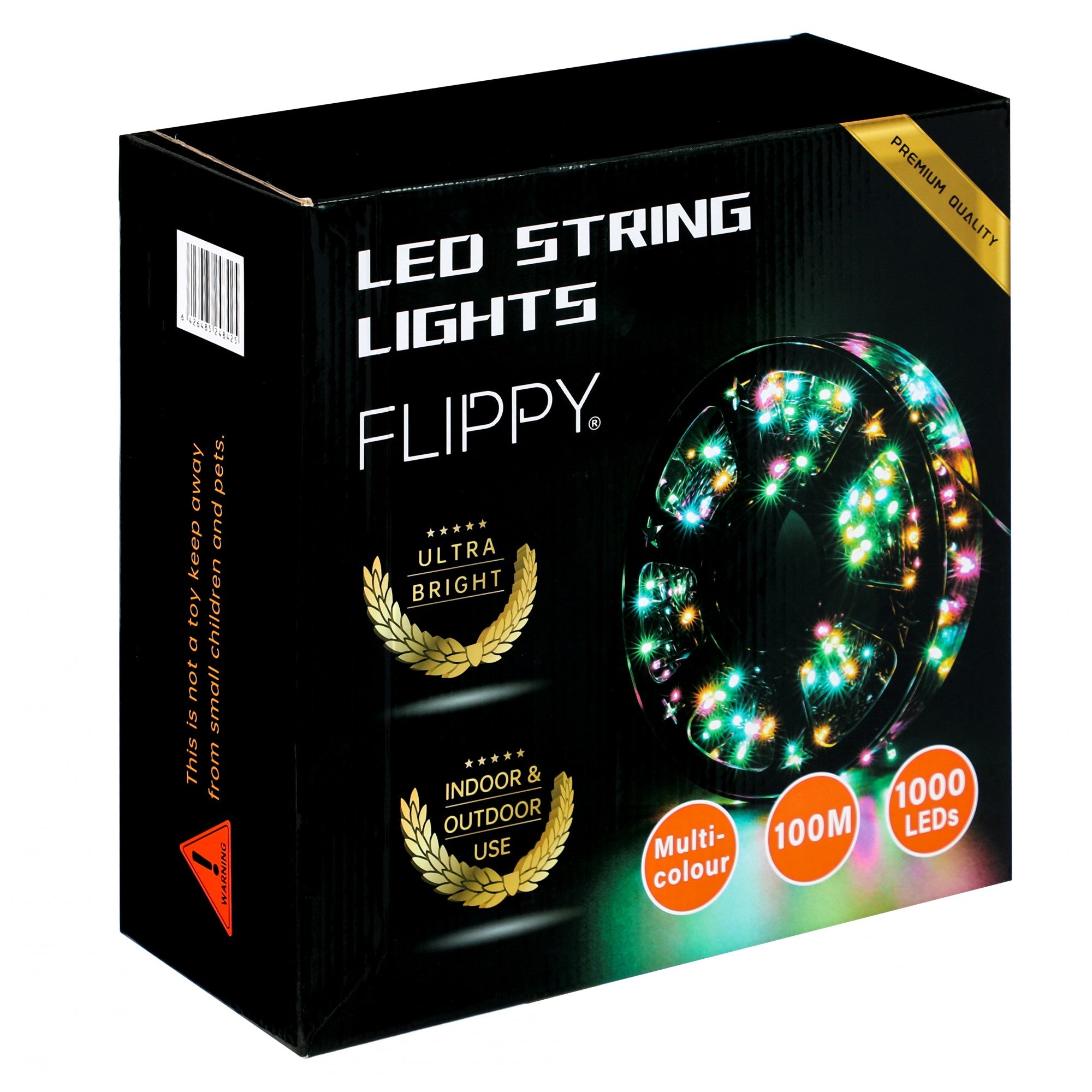 Instalatie Craciun liniara cu transformator, 100m, multicolor, 1000 LED-uri, fir negru, 8 jocuri de lumini