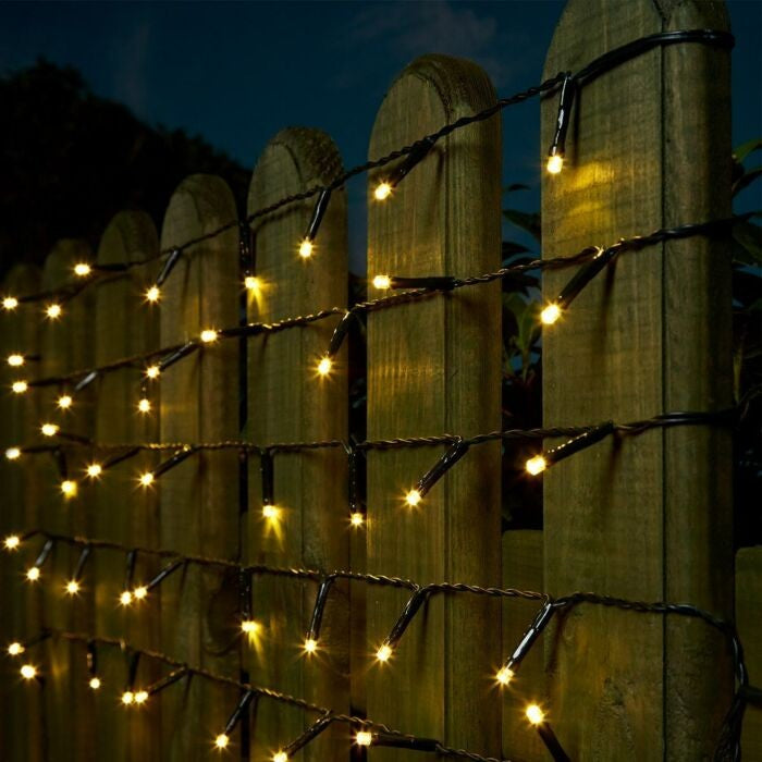 Instalatie Craciun liniara, cu transformator, 20 m, Alb Cald, 200 LED-uri V5, 8 jocuri de lumini, fir verde