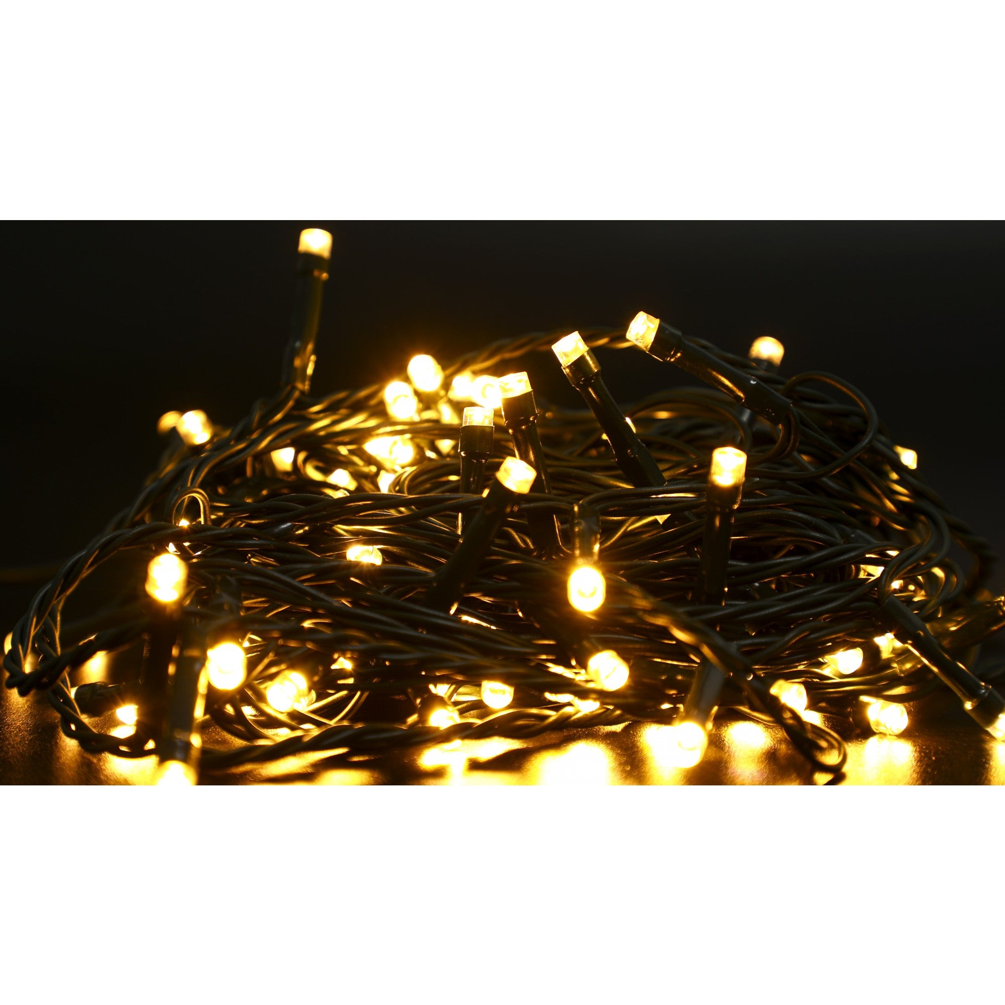 Instalatie Craciun liniara, cu transformator 31V, 10m, alb cald, 100 LED-uri V5, 8 jocuri de lumini, Fir verde
