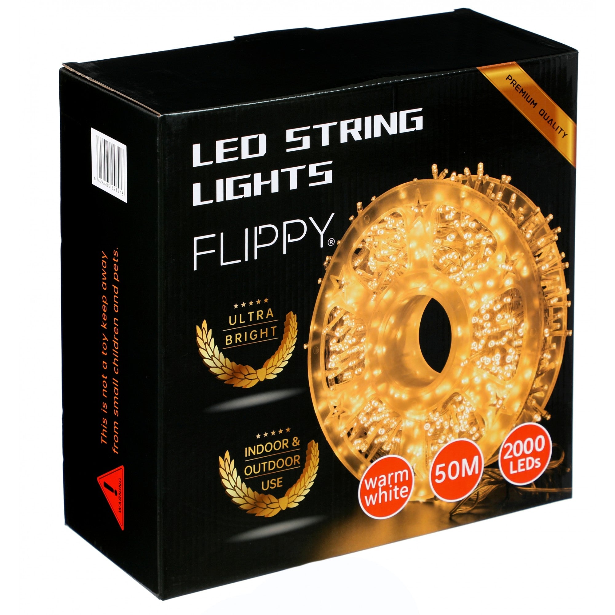 Instalatie Craciun liniara, fir transparent, cu transformator, 50m, alb cald, 2000 LED-uri, 8 jocuri de lumini