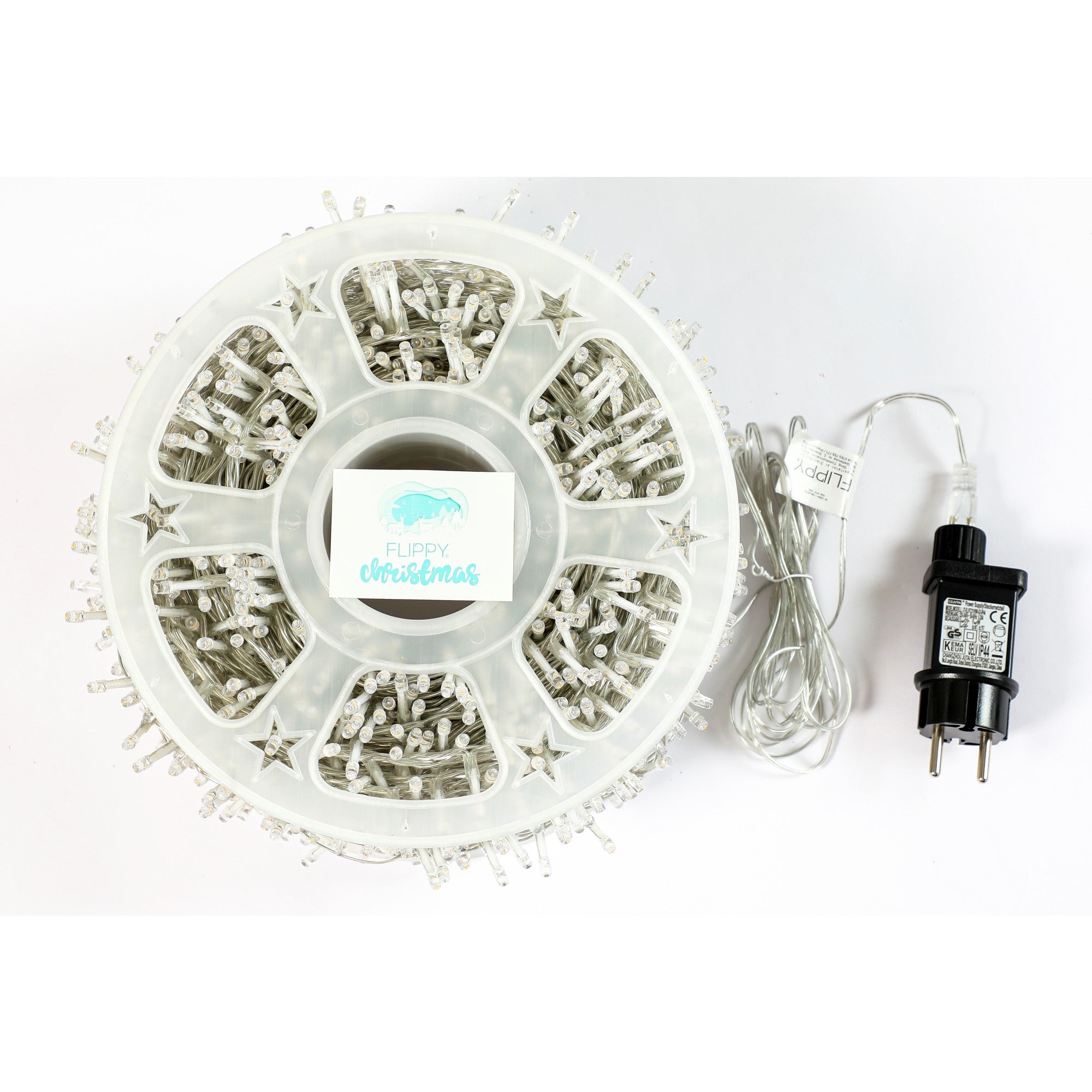 Instalatie Craciun liniara, fir transparent, cu transformator, 50m, alb cald, 2000 LED-uri, 8 jocuri de lumini
