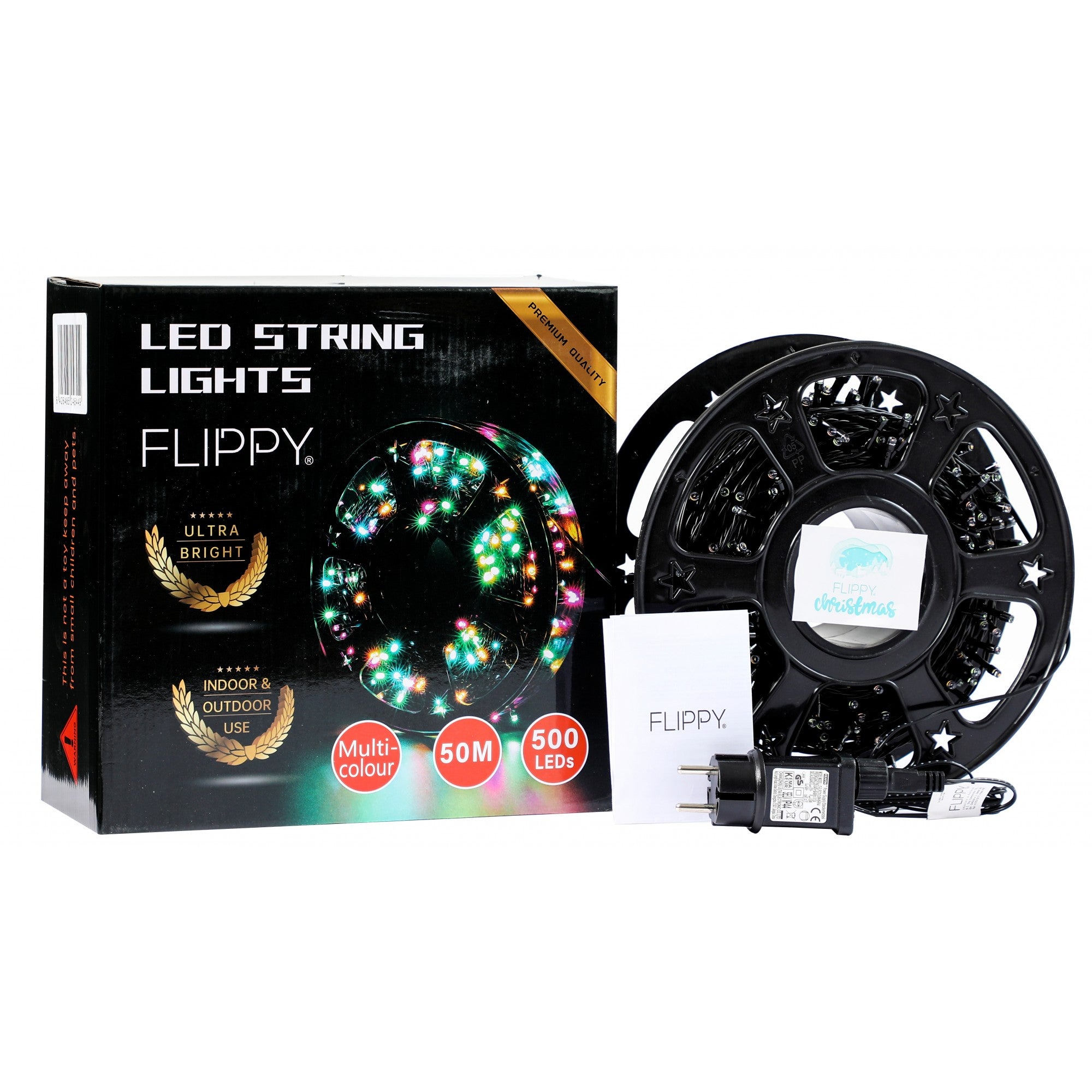 Instalatie Craciun liniara, Fir Negru cu Transformator, 50 m, Lumini Multicolore, 500 LED-uri V5, 8 jocuri de lumini