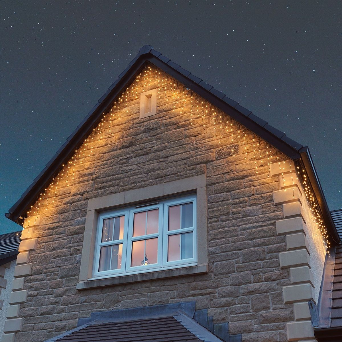 Instalatie Craciun Profesionala de Exterior IP65, 205 m, 4920 Led-uri Mari,Franjuri, Alb cald, Flash, Alimentator, Interconectabila, Fir Negru Cauciucat, 220v