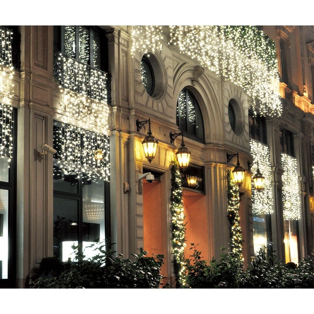 Instalatie Craciun Profesionala de Exterior IP65, Tip Perdea, 2m x 2m, 400 Led-uri Mari, Alb rece, cu flash, Alimentator si prelungitor 6,5 m, Interconectabila, Fir negru