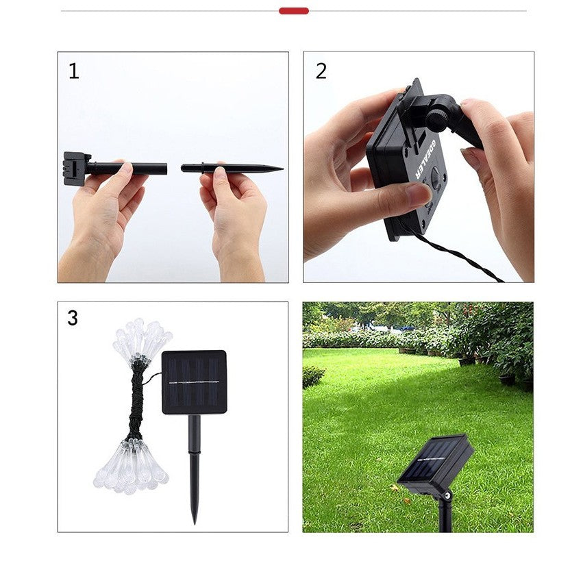 Instalatie Craciun, Solare Tip Picaturi, 50 Led-uri, 9.5 metri, Alb rece, Senzor de lumina
