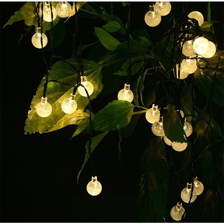 Instalatie Craciun, Tip Globuri de cristal, 100 Led-uri, 12 metri, Alb cald, Energie solara, Senzor de lumina