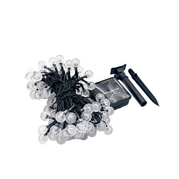 Instalatie Craciun, Tip Globuri de cristal, 100 Led-uri, 12 metri, Alb rece, Energie solara, Senzor de lumina