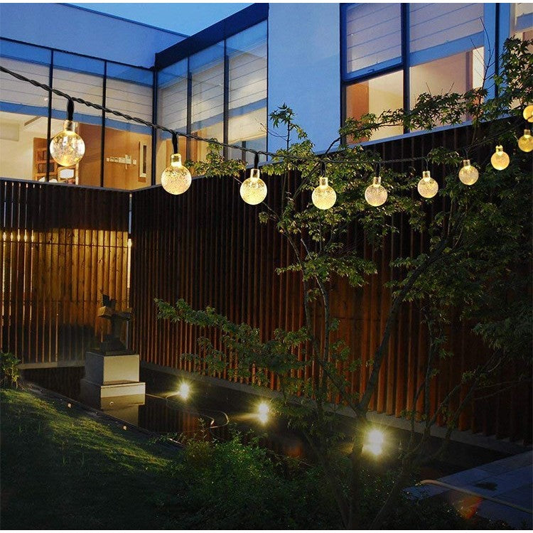 Instalatie Craciun, Tip Globuri de cristal, 200 Led-uri, 22 metri, Alb cald, Energie solara, Senzor de lumina, Flippy