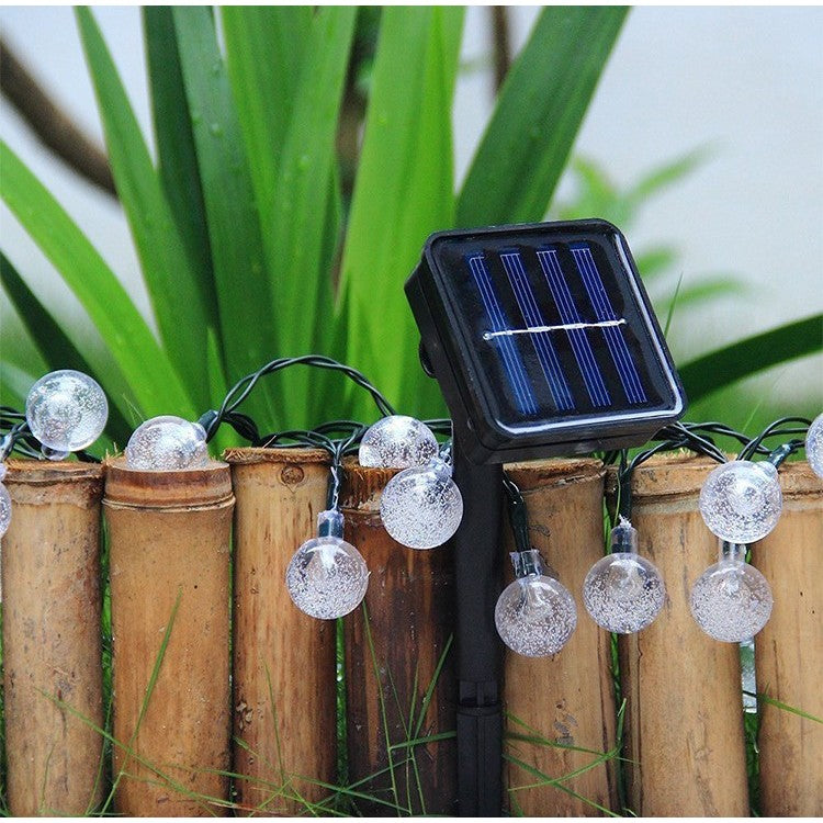 Instalatie Craciun, Tip Globuri de cristal, 200 Led-uri, 22 metri, Alb cald, Energie solara, Senzor de lumina