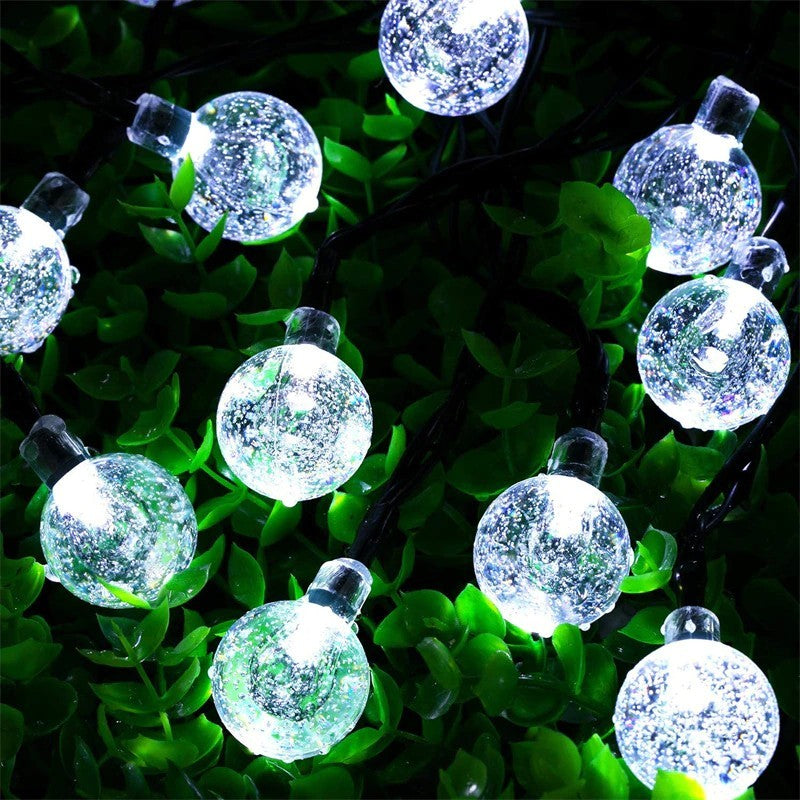 Instalatie Craciun, Tip Globuri de cristal, 30 Led-uri, 6.5 metri, Alb rece, Energie solara, Senzor de lumina
