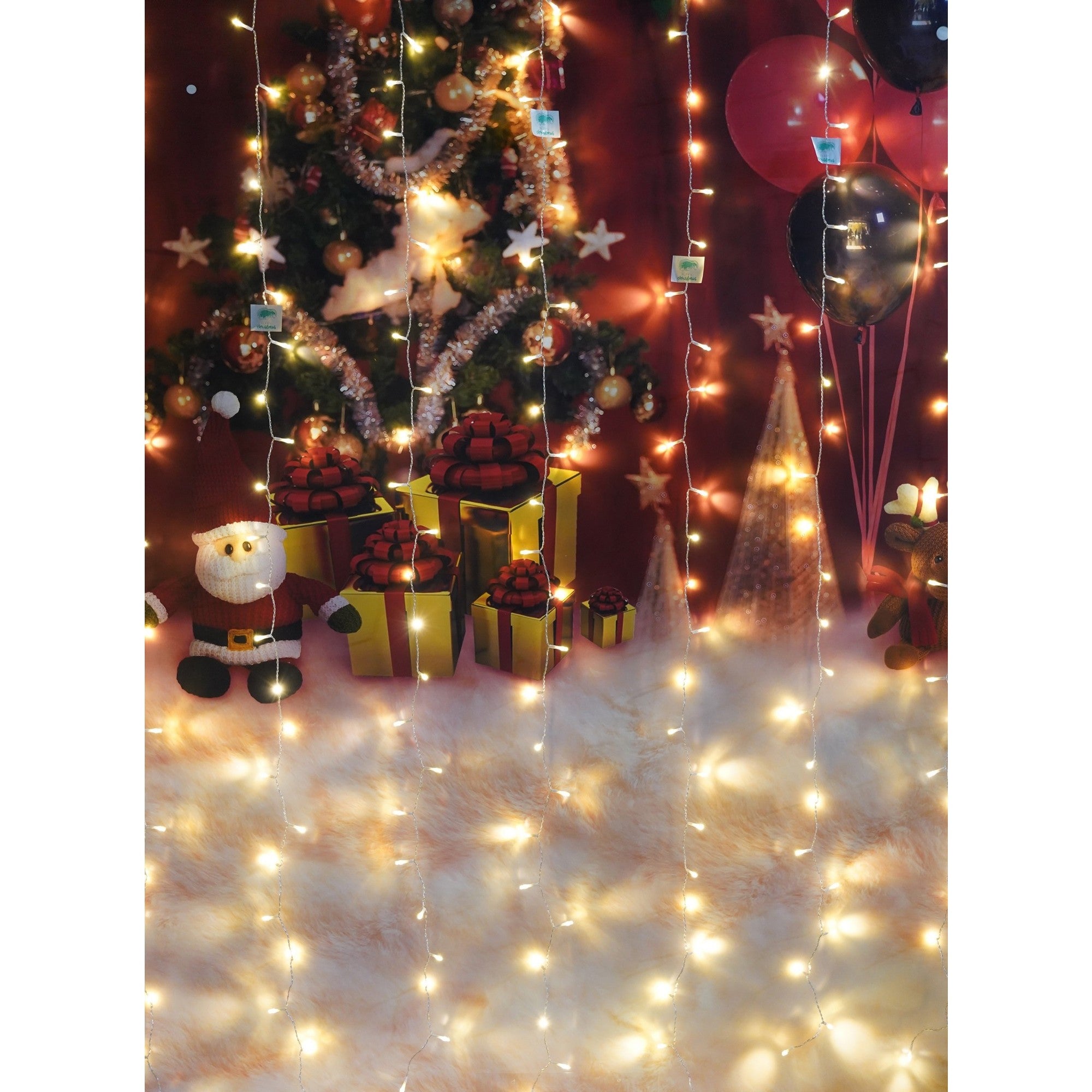 Instalatie Craciun, Tip Perdea, IP44, 10 m x 2 m, 1200 LED-uri, Alb cald, 8 jocuri de lumini, Transformator cu telecomanda, Interconectabila, Prelungitor 3 m inclus, Fir transparent, Interior/ Exterior
