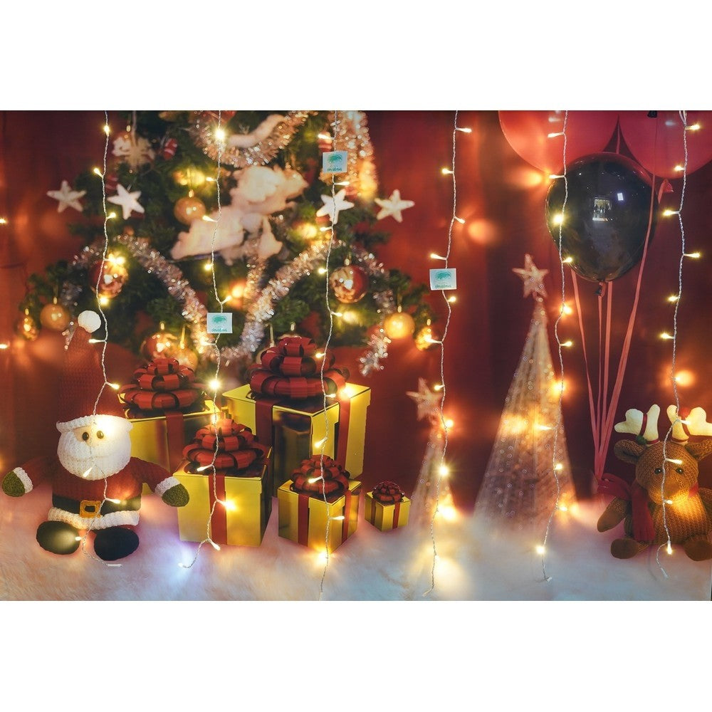 Instalatie Craciun, Tip Perdea, IP44, 14 m x 1 m, 840 LED-uri, Alb cald, cu flash, Transformator cu telecomanda, Interconectabila, Prelungitor 3 m inclus, Fir transparent, Interior/ Exterior
