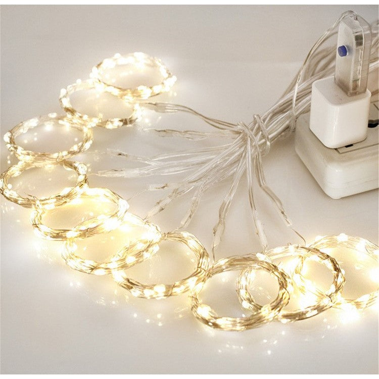 Instalatie Craciun, Tip Perdea IP44, 3m x 2m, 200 Led-uri, Alb cald, USB si telecomanda cu 8 functii