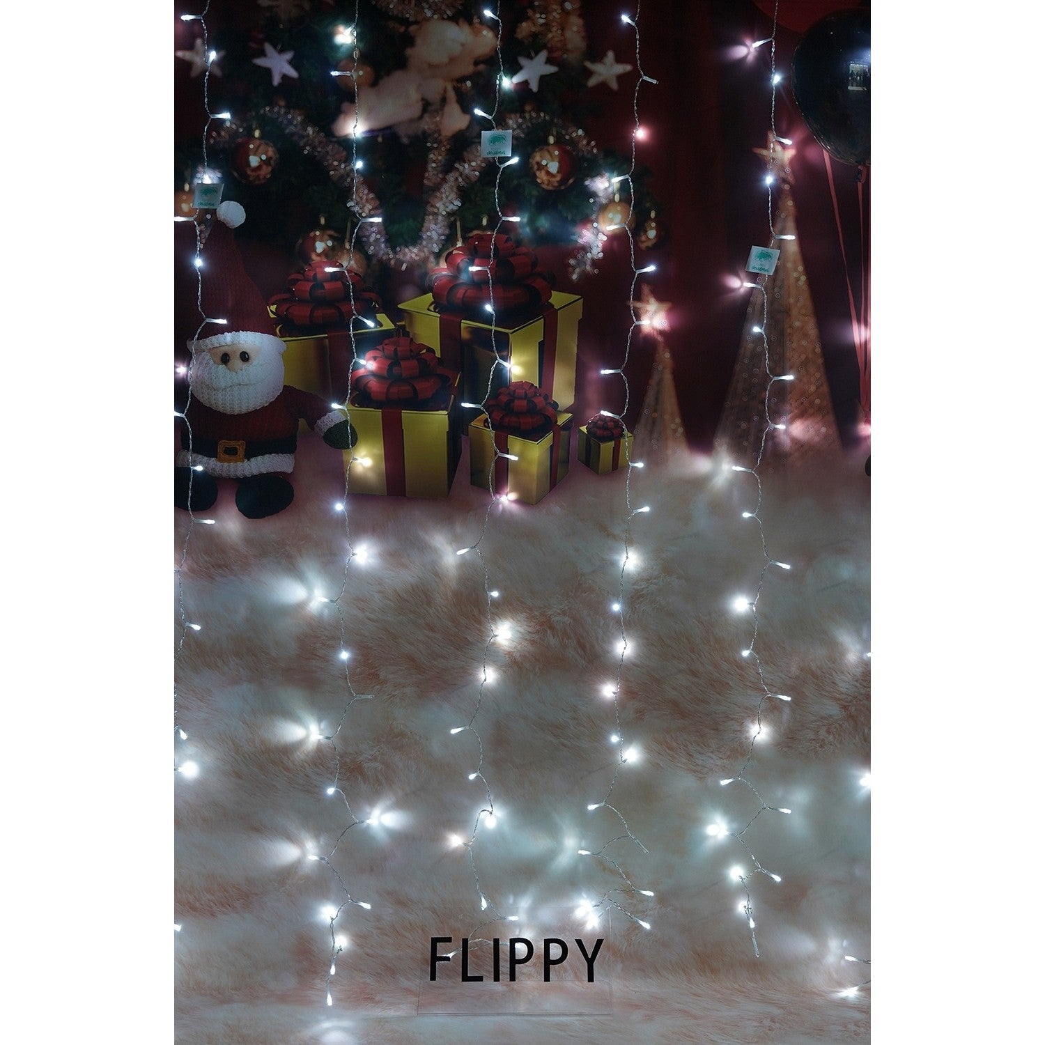 Instalatie Craciun, Tip Perdea, IP44, 6 m x 2 m, 720 LED-uri, Alb rece, cu flash, Transformator, Interconectabila, Prelungitor 5 m inclus, Fir transparent, Interior/ Exterior
