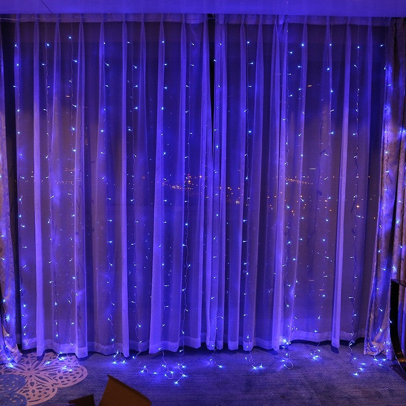 Instalatie Craciun, Tip Perdea, IP44, 6 m x 2 m, 720 LED-uri, Albastru, cu flash, Transformator, Interconectabila, Prelungitor 5 m inclus, Fir transparent, Interior/ Exterior