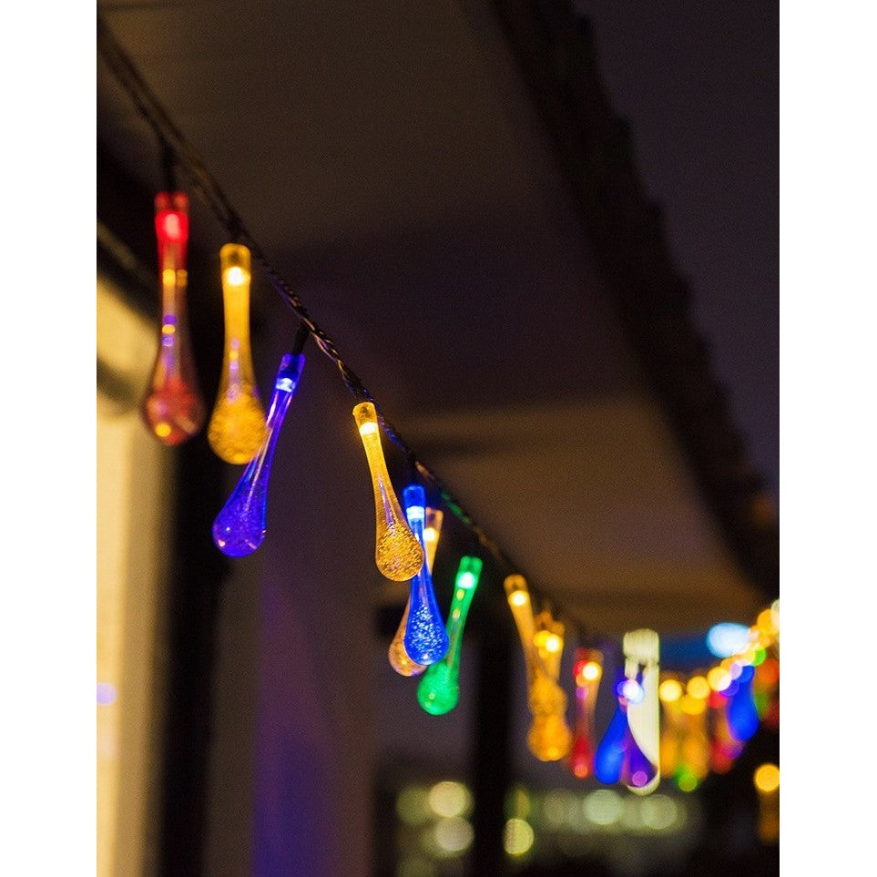 Instalatie Craciun, Tip Picaturi, 20 Led-uri, 5 metri, Multicolor, Energie solara, Senzor de lumina