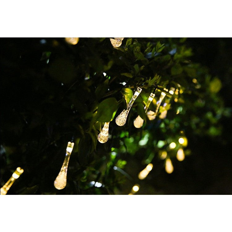 Instalatie Craciun, Tip Picaturi de apa, 20 Led-uri, 5 metri, Alb cald, Energie solara, Senzor de lumina