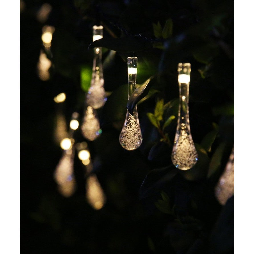 Instalatie Craciun, Tip Picaturi de apa, 20 Led-uri, 5 metri, Alb cald, Energie solara, Senzor de lumina